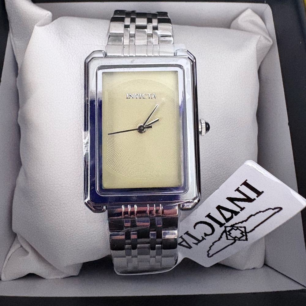 INVICTA Women's Silver and Cream Rectangular Timepiece